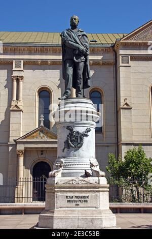 ZAGREB, KROATIEN - 28. JULI 2020: Statue von Petar Preradovic, kroatischer Dichter, Schriftsteller und Militärgeneral, auf dem Petar Preradovic Platz, Zagreb, C Stockfoto