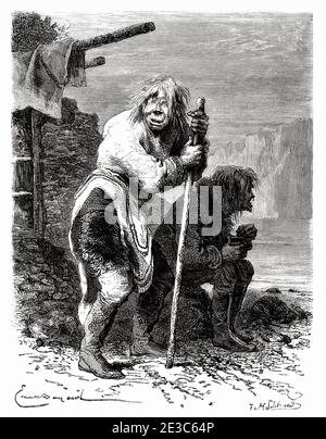 Alte eskimo Frauen. Alte eingravierte Illustration des 19. Jahrhunderts. Zweite deutsche Nordpolarexpedition 1869 von El Mundo en La Mano 1879 Stockfoto