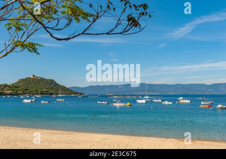 Der Strand von Belvédère-Campomoro. Stockfoto