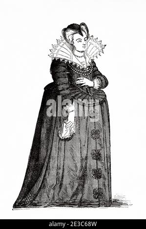 Porträt von Marie de Medici (Florenz 1575 - Köln 1642) Prinzessin des Großherzogtums Toskana seit der Geburt Königin Gemahlin von Frankreich, Ehefrau von König Heinrich IV. Und Königin Regentin von Frankreich. Sammler und Mäzen der Künste. Frankreich. Les Français Illustres von Gustave Demoulin 1897 Stockfoto