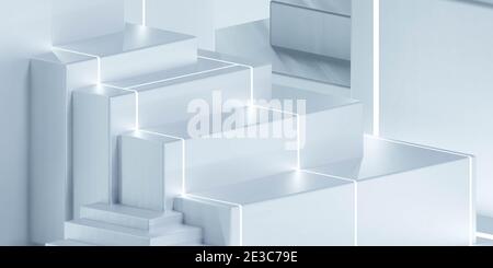 Abstrakte weiße futuristische geometrische Form Oberfläche 3d Rendering Illustration Stockfoto