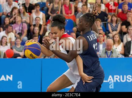 Basketballspieler Satou Sabally (Deutschland) bei den Europaspielen 2019 in Minsk (Weißrussland). Stockfoto