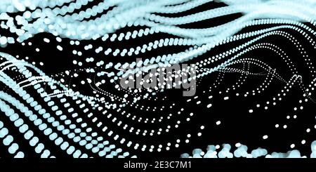 Big Data Visualisierung Konzept Draht Mesh Punkte Welle 3d Render Abbildung Stockfoto