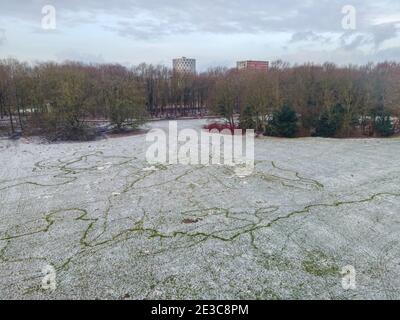 Sloterpark in Osdorp in Amsterdam mit Schnee Stockfoto