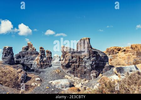 Rofera de Teseguite bekannt als Stratificed City, erodierte vulkanische Gesteinsformation auf Lanzarote, Kanarische Inseln Stockfoto