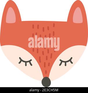 Cute Fox Cartoon skandinavische Vektor-Illustration, Cartoon Tier Porträt mit schläfrigen Fuchs Gesicht nordic Stock Vektor