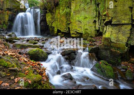 Herbst bei Lumsdale Falls im Peak District Stockfoto