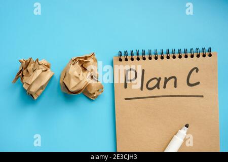 Plan C nach Plan A und B. Erfolg nach Fehlern. Stockfoto