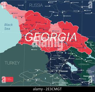 Georgien Land detaillierte editierbare Karte mit Regionen Städte und Städte, Straßen und Eisenbahnen, geografische Standorte. Vector EPS-10-Datei Stock Vektor