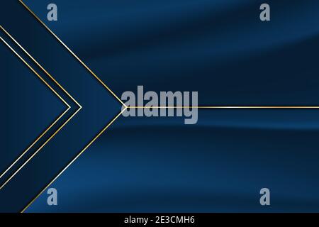 Luxus Linie Dreieck goldenen Rand auf Stoff Knautschern mit dunkelblauen Streifen Hintergrund. Vektorgrafik Stock Vektor