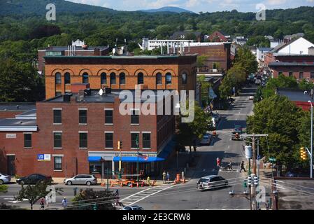 Luftaufnahme von Rockland historische Innenstadt auf der Main Street, Rockland, Maine, USA. Stockfoto