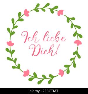 Hand skizziert Ich liebe Dich Deutsches Zitat, Ich liebe dich. Romantischer Kalligrafie-Satz. Beschriftung Stock Vektor