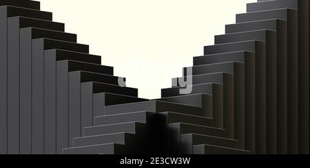 Schwarze abstrakte Treppenhaus vor weißem Hintergrund 3d Darstellung rendern Stockfoto