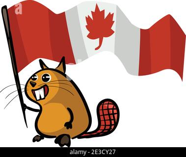 Die Kanadische Biber Holding Kanada Flagge Farbe Vektor Illustration Stock Vektor