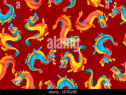 Nahtlose Muster mit chinesischen Drachen. Stock Vektor