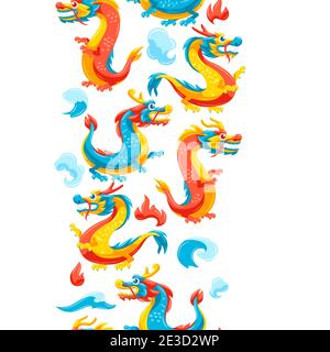 Nahtlose Muster mit chinesischen Drachen. Stock Vektor
