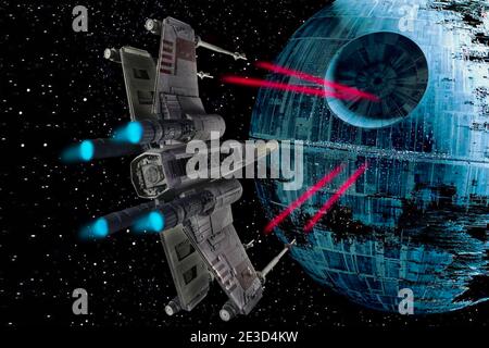 Montreal, Quebec, Kanada, Januar 15,2021.Diorama eines Star Wars X-Flügel Kämpfer Brennen Laser.Montreal, Quebec, Kanada.Kredit:Mario Beauregard/Alamy News Stockfoto