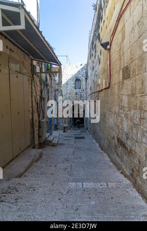 Leere Straßen von Jerusalem Altstadt während Corona Virus Schließung Stockfoto