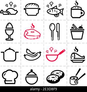 Liniensymbol für Speisen und Getränke, Vektorset. Stock Vektor