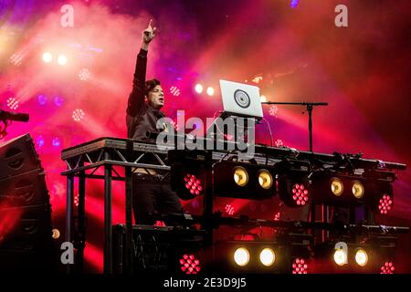 Skanderborg, Dänemark. August 2017. Der englische Plattenproduzent, DJ und Songwriter Mark Ronson spielt eine Live-Show während des dänischen Musikfestivals SmukFest 2017 in Skanderborg. (Foto: Gonzales Photo - Lasse Lagoni). Stockfoto