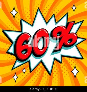 60 achtzig Prozent Rabatt auf den Verkauf Banner. Rote Zahl auf Knall Form und orange wirbelnden Hintergrund. Big Sale Web-Banner im Pop-Art-Stil. Im Comic-Stil Stock Vektor