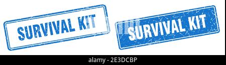 Survival Kit quadratischen Stempel. Survival Kit Grunge Zeichen gesetzt Stock Vektor