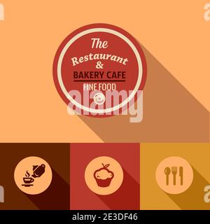 Flacher Satz von Retro-Food-Design-Elementen. Vektorgrafik. Stock Vektor