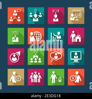 Human Resources Flat Icon Set für Web und Mobile. Alle Elemente sind gruppiert. Stock Vektor