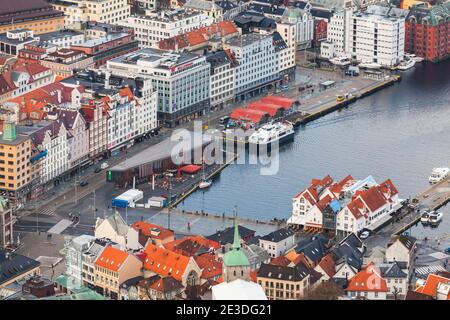 Bergen, Norwegen - 19. November 2017: Bergen Havn, Foto aus der Vogelperspektive Stockfoto