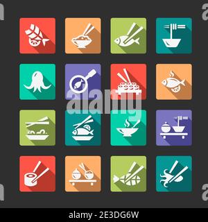 Flaches Seafood Icon Set Stock Vektor