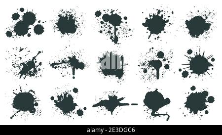 Tintentropfen. Farbspritzer, grunge Flüssigkeit Tropfen Spritzer, abstrakte künstlerische Tinte Splatter. Vektorgrafik für schwarze Tintenspritzer Stock Vektor