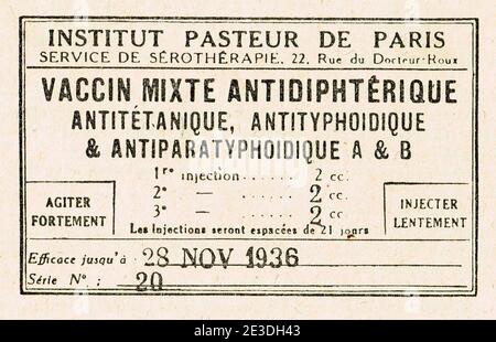 Impfstoff, Frankreich, 1936 Stockfoto