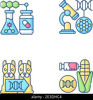 Genetische Modifikation RGB-Farbsymbole gesetzt Stock Vektor