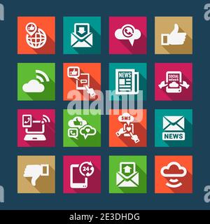 Flache Kommunikationssymbole für Web und mobile Geräte. Stock Vektor