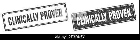 Klinisch erprobter quadratischer Stempel. Klinisch erprobter Grunge-Zeichensatz Stock Vektor