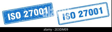 iso 27001 quadratischer Stempel. iso 27001 Grunge Zeichen gesetzt Stock Vektor