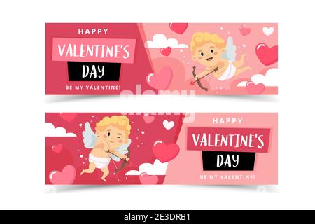 Valentinstag Banner mit Amor Charakter. Vektorgrafik im flachen Stil Stock Vektor