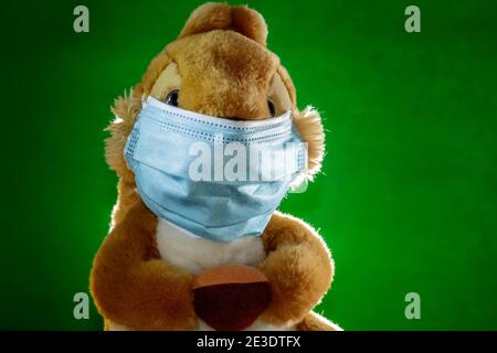 Costermano sul Garda, Italien - 01 13 2021: Giochi Preziosi Plüschtier mit OP-Maske zur Zeit des Covid 19. Stockfoto