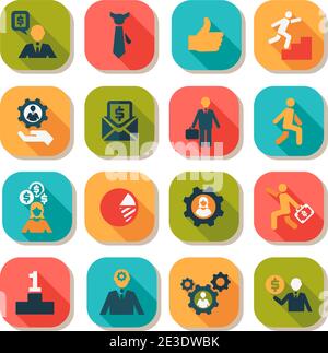 Flat Business, Management und Success Vector Icons Set. Stock Vektor