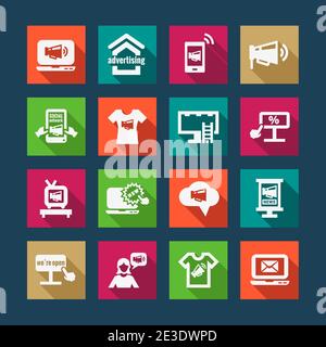 Flat Marketing und Werbung Icons Set. Stock Vektor