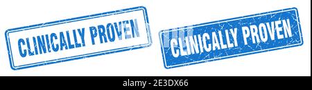 Klinisch erprobter quadratischer Stempel. Klinisch erprobter Grunge-Zeichensatz Stock Vektor