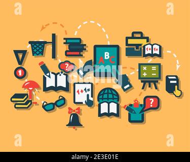 Flach Elegante Vektor Bildung Und Schule Icons Set. Stock Vektor