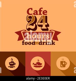 Illustration von Cafe Labels in Flat Design Style. Stock Vektor