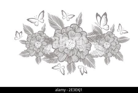 Monochrome, florale Abstraktion. Grafik schöne Blume. Vektorgrafik Stock Vektor