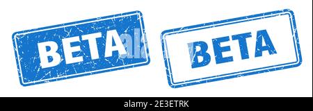 Beta Quadrat Stempel. Beta Grunge Zeichen gesetzt Stock Vektor