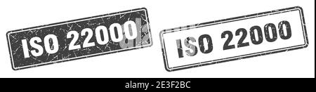 iso 22000 quadratischer Stempel. iso 22000 Grunge Zeichen gesetzt Stock Vektor