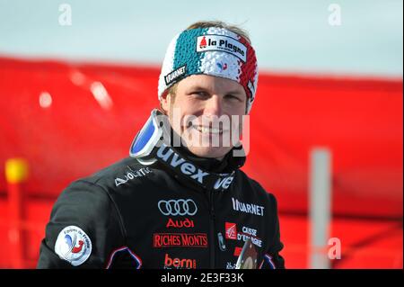 Der Franzose Julien Lizeroux nimmt am 15. Februar 2009 an einem Slalom-Rennen der Herren Teil, das bei den Ski-Weltmeisterschaften auf der Strecke Face de Bellevarde im Val d'Isere in den französischen Alpen ausgetragen wird. Foto von Nicolas Gouhier/ABACAPRESS.COM Stockfoto