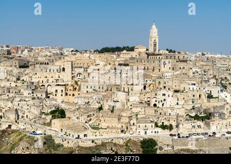 Blick auf den berühmten Sassi di Matera, UNESCO-Weltkulturerbe, Basilikata, Italien Stockfoto