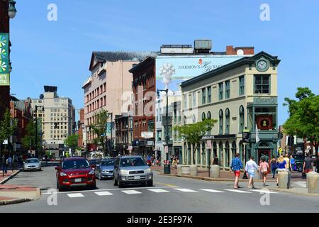 Portland Arts District das H. H. H. Hay Building wurde 1820 an der Ecke der Free Street und Congress Street im Herzen des Arts District von Portland, Main, erbaut Stockfoto