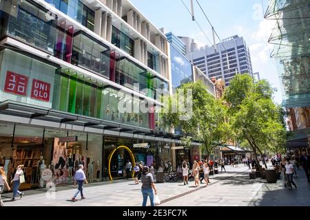 Pitt Street im Stadtzentrum von Sydney die wichtigsten Einkaufsmöglichkeiten und Einkaufsviertel im Stadtzentrum, Sydney, Australien Stockfoto